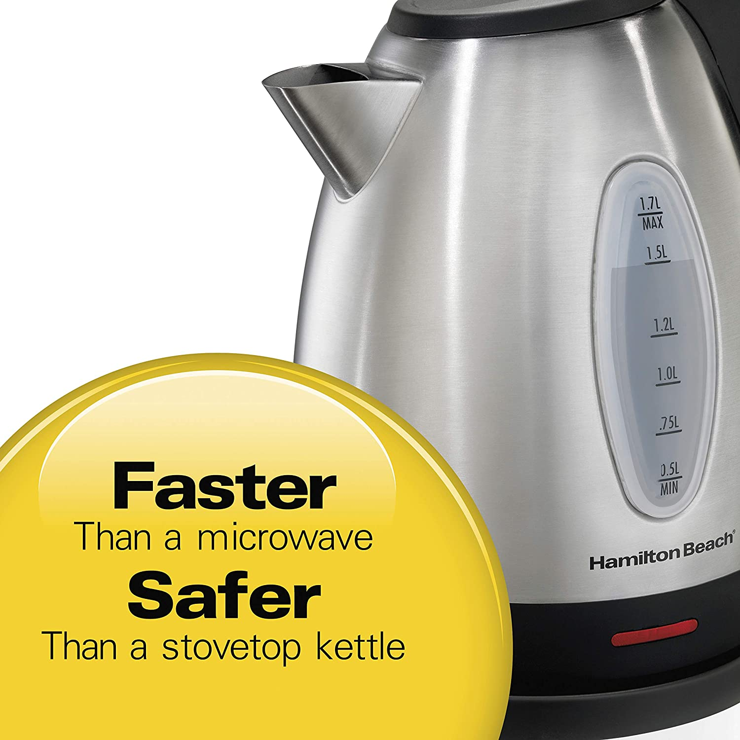 Hamilton Beach Electric Tea Kettle, Water Boiler & Heater, 1.7 L, Cordless, Auto-Shutoff and Boil-Dry Protection, Stainless Steel (40880) 